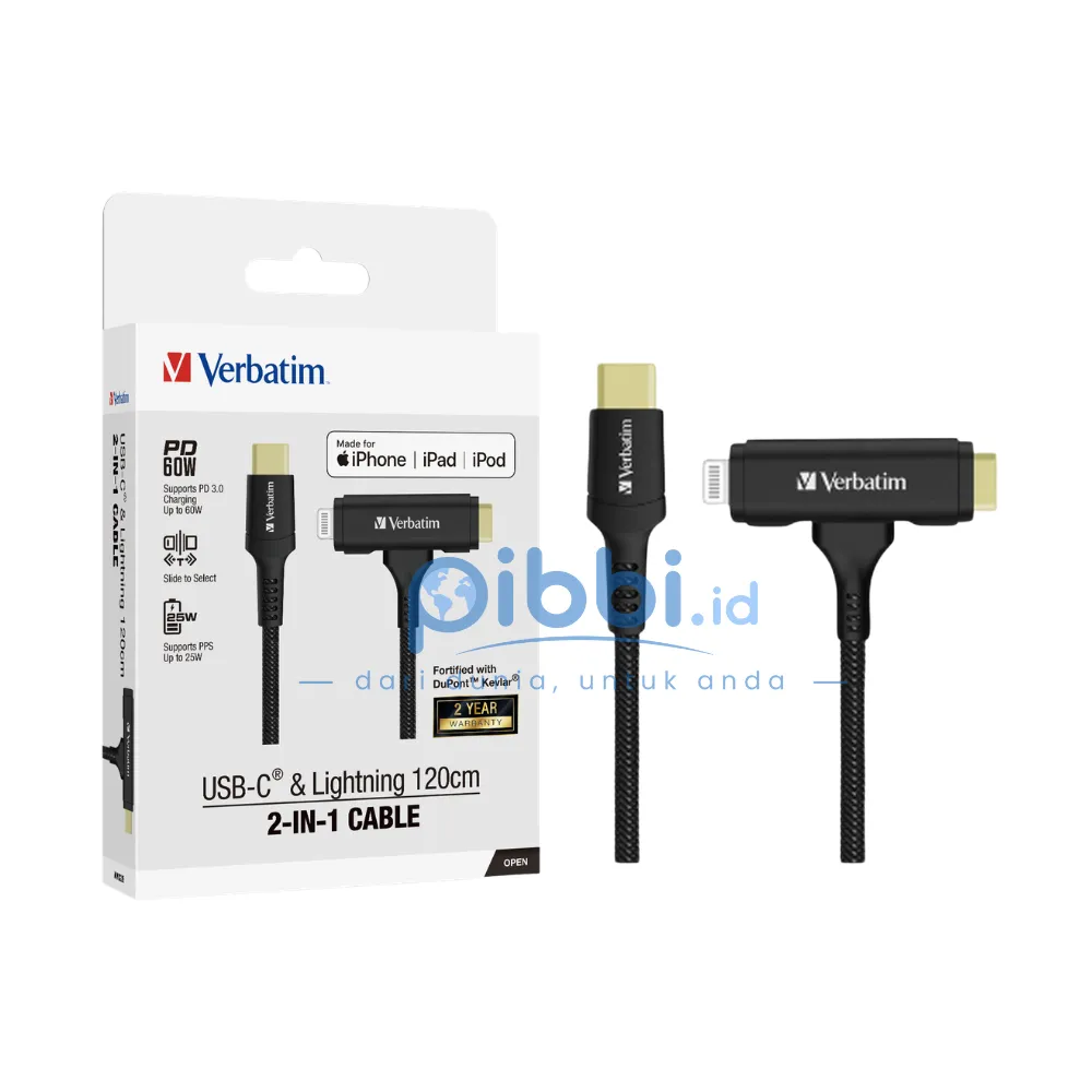 VERBATIM CABLE USB C & LIGHTNING - 60W - 480 Mbps - 120 CM